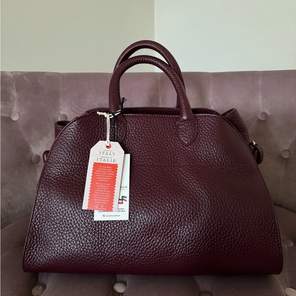 Burgundy Italian Leather Satchel Bag - Picture 1 of 5